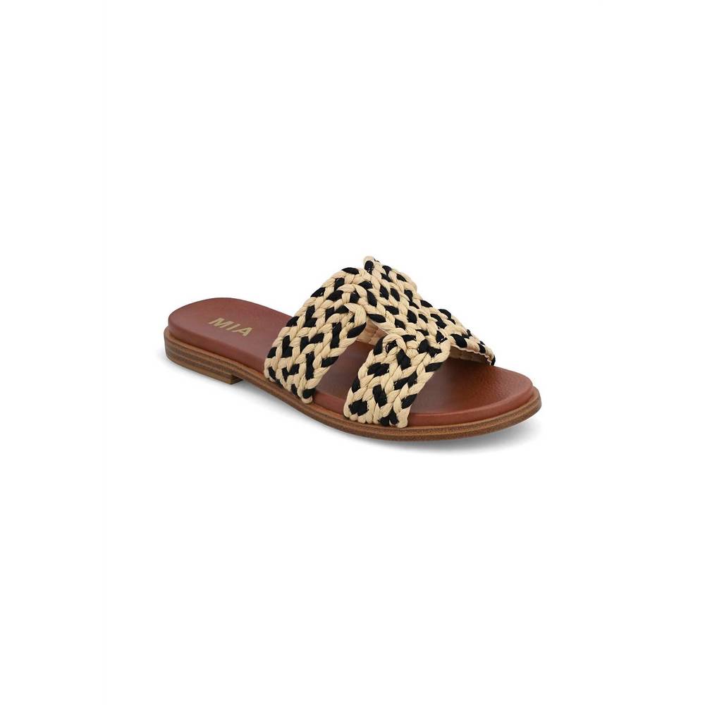 MIA “Poet” Braided Beige and Black Slide Sandals